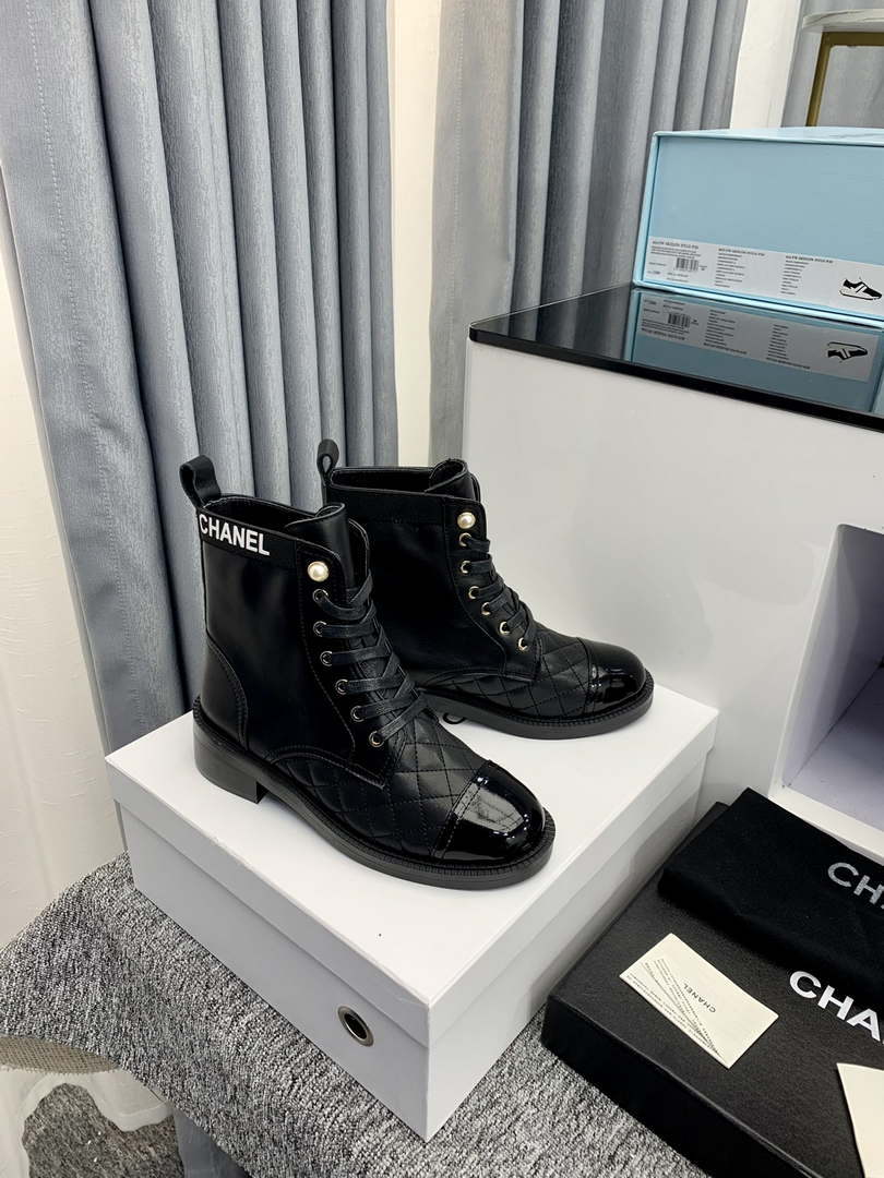 Chanel Women's Shoes G39162 Y55902 94305 Ankle Boots Lace-Ups 189734