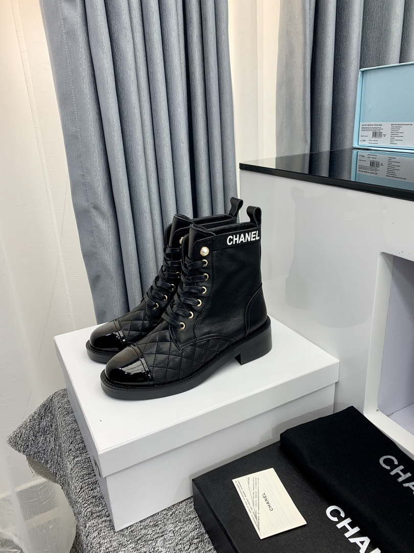 Chanel Women's Shoes G39162 Y55902 94305 Ankle Boots Lace-Ups 189734