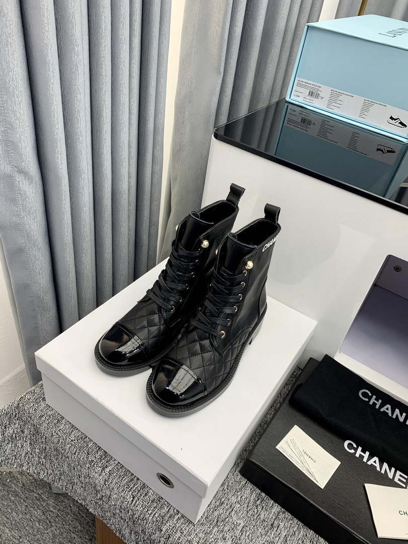 Chanel Women's Shoes G39162 Y55902 94305 Ankle Boots Lace-Ups 189734 - 35 - View 2