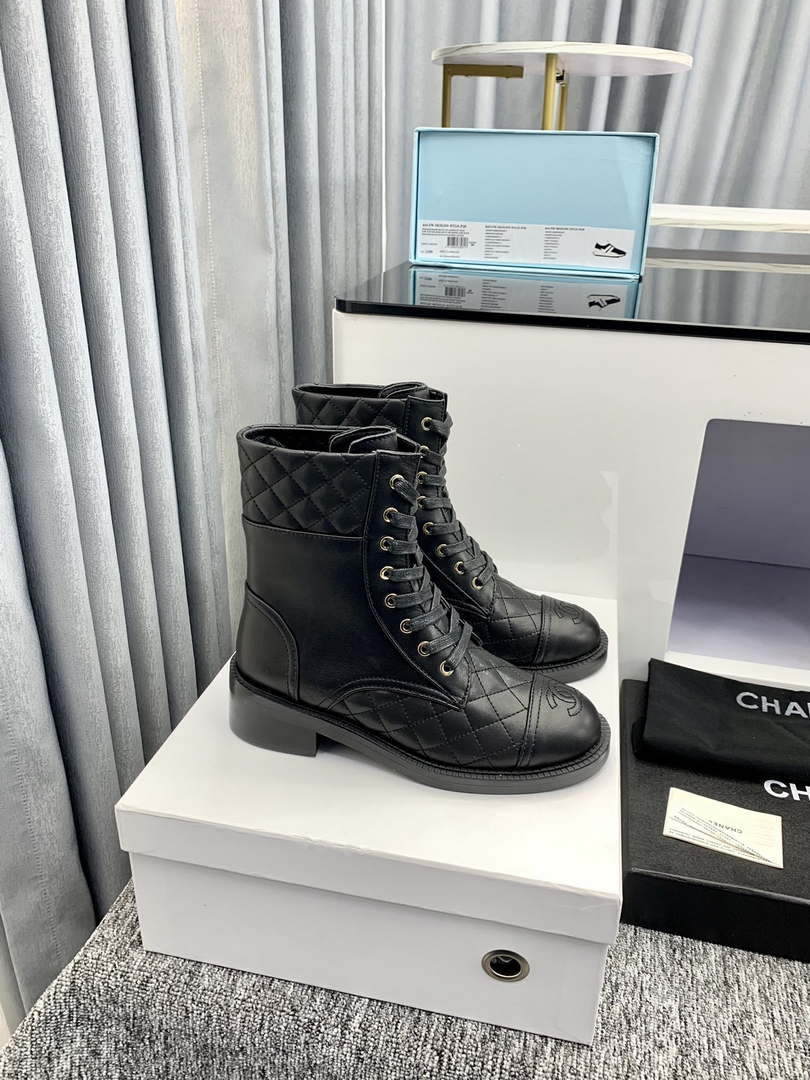 Chanel Women's Shoes G39162 Y55902 94305 Ankle Boots Lace-Ups 189735