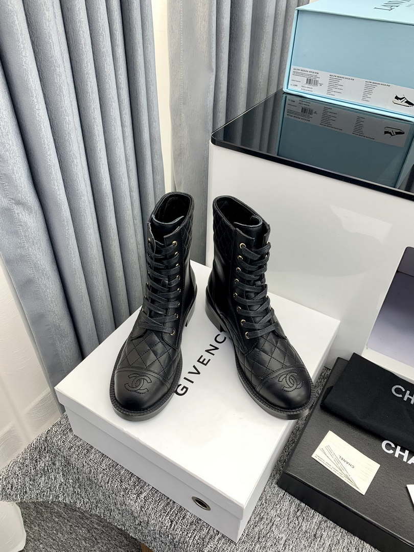 Chanel Women's Shoes G39162 Y55902 94305 Ankle Boots Lace-Ups 189735