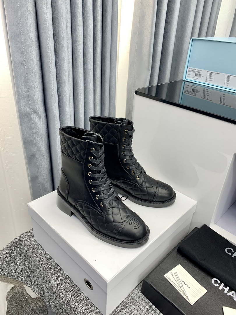Chanel Women's Shoes G39162 Y55902 94305 Ankle Boots Lace-Ups 189735