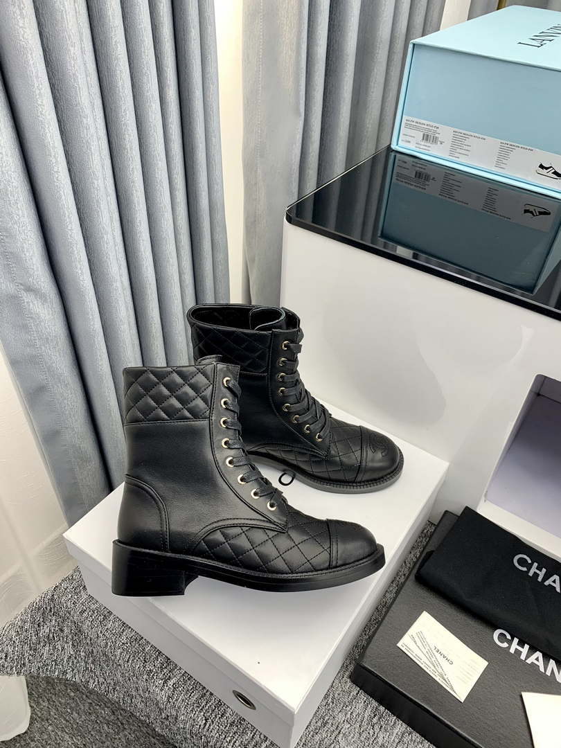Chanel Women's Shoes G39162 Y55902 94305 Ankle Boots Lace-Ups 189735
