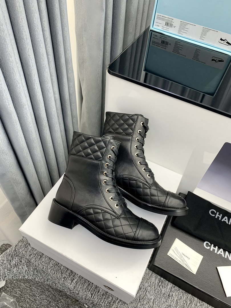 Chanel Women's Shoes G39162 Y55902 94305 Ankle Boots Lace-Ups 189735