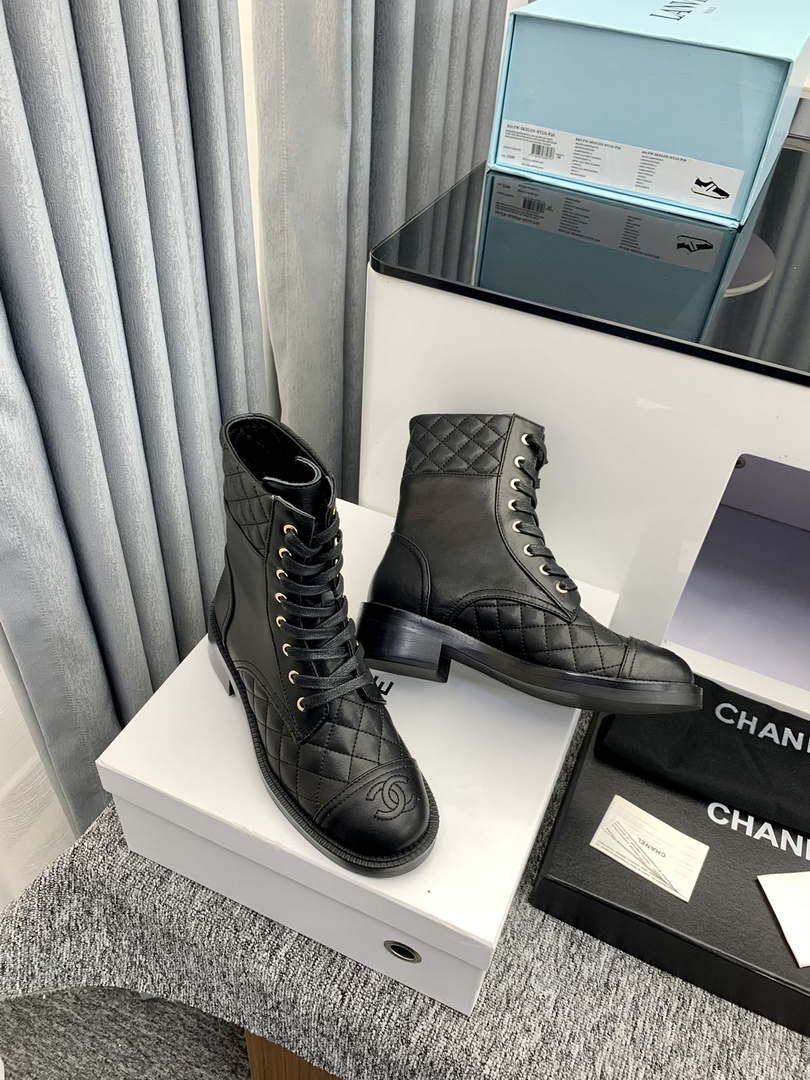 Chanel Women's Shoes G39162 Y55902 94305 Ankle Boots Lace-Ups 189735 - 35 - View 3
