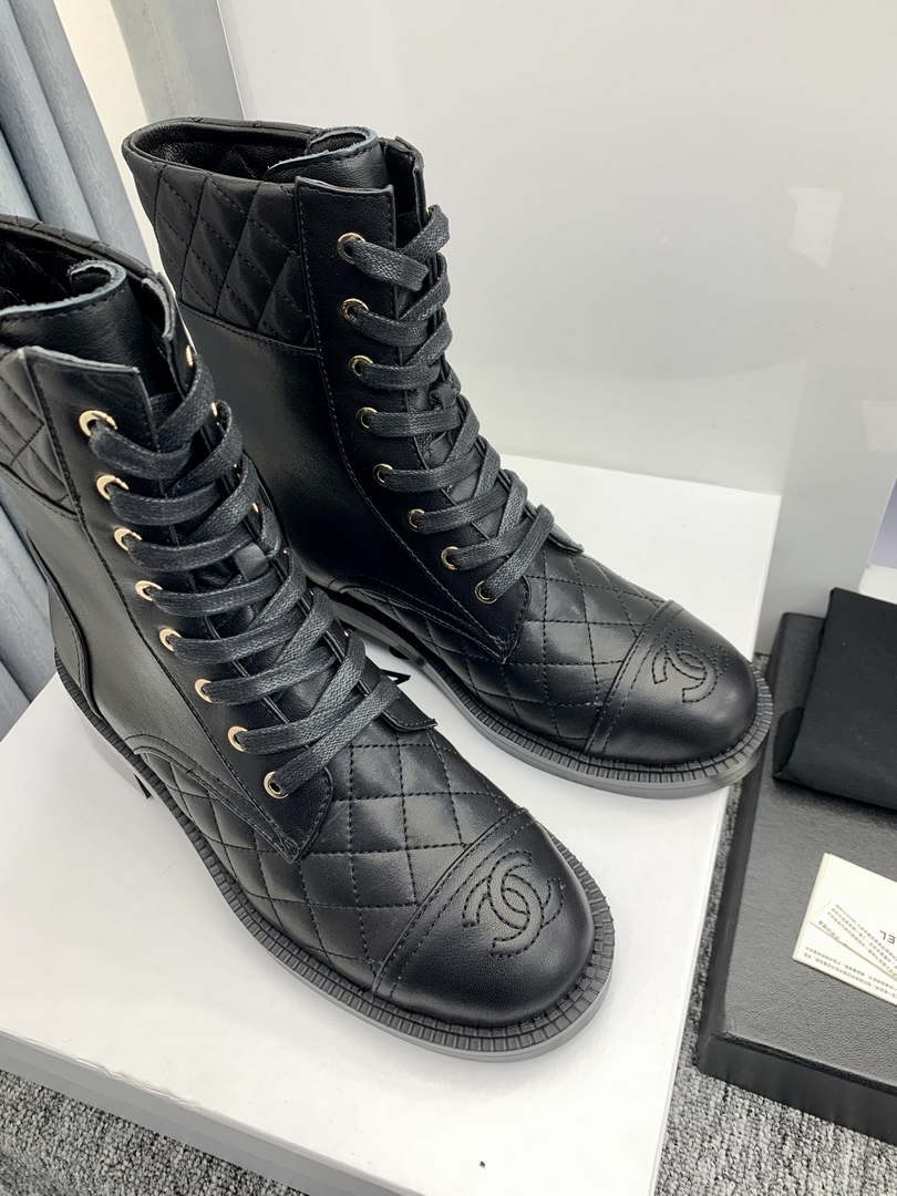 Chanel Women's Shoes G39162 Y55902 94305 Ankle Boots Lace-Ups 189735