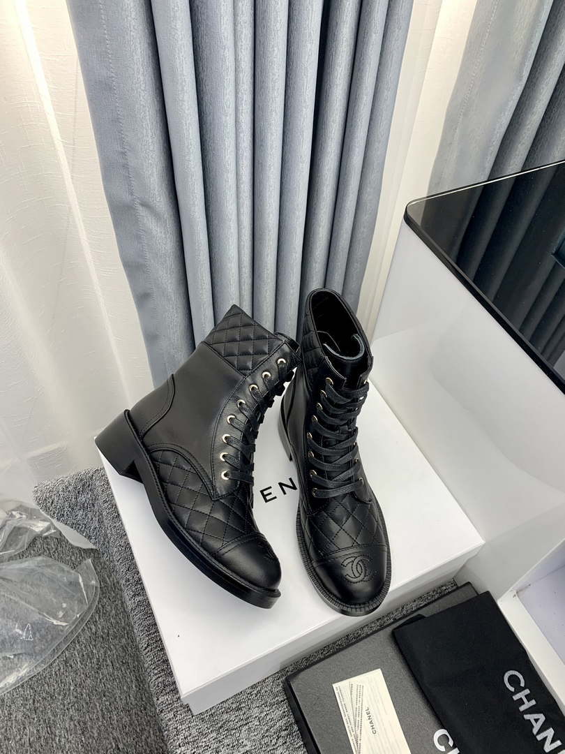 Chanel Women's Shoes G39162 Y55902 94305 Ankle Boots Lace-Ups 189735