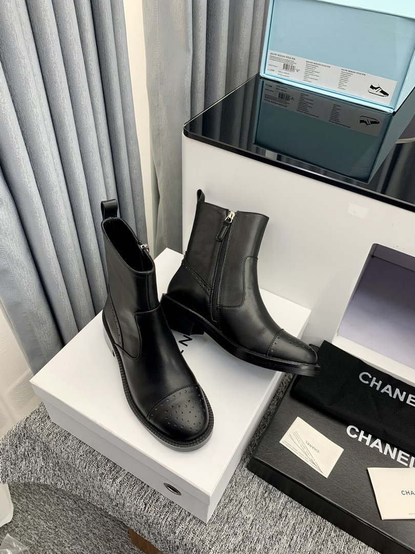 Chanel Women's Shoes G39162 Y55902 94305 Ankle Boots Lace-Ups 189738
