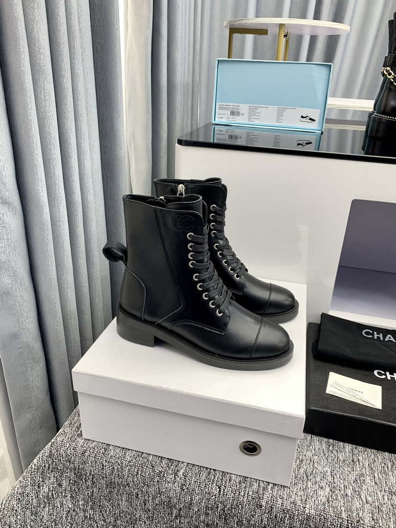 Chanel Women's Shoes G39162 Y55902 94305 Ankle Boots Lace-Ups 189743