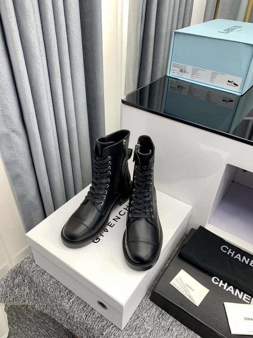 Chanel Women's Shoes G39162 Y55902 94305 Ankle Boots Lace-Ups 189743