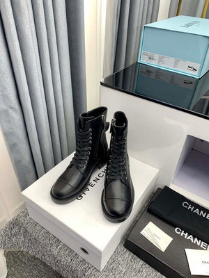 Chanel Women's Shoes G39162 Y55902 94305 Ankle Boots Lace-Ups 189743 - 35 - View 2