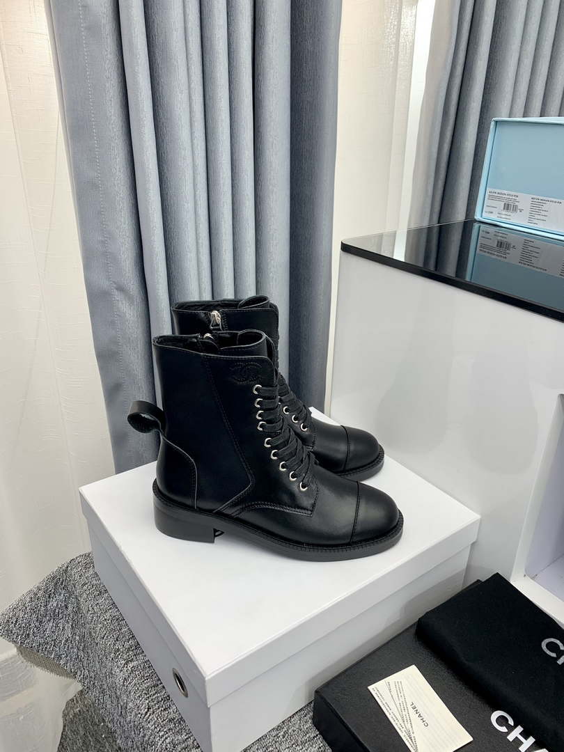 Chanel Women's Shoes G39162 Y55902 94305 Ankle Boots Lace-Ups 189743 - 35 - View 7
