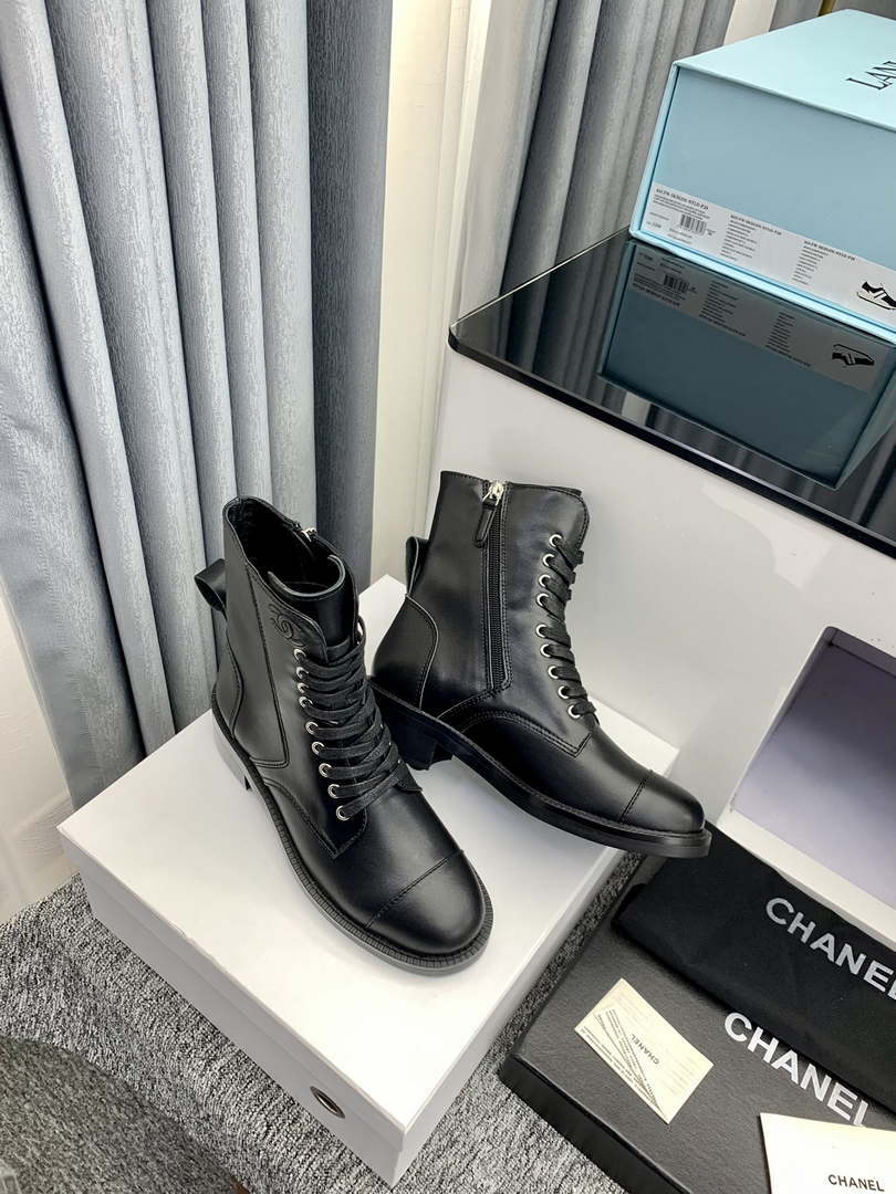 Chanel Women's Shoes G39162 Y55902 94305 Ankle Boots Lace-Ups 189743