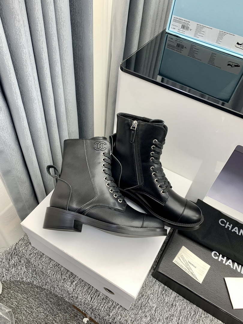 Chanel Women's Shoes G39162 Y55902 94305 Ankle Boots Lace-Ups 189743