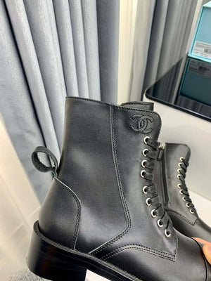 Chanel Women's Shoes G39162 Y55902 94305 Ankle Boots Lace-Ups 189743 - 35 - View 3