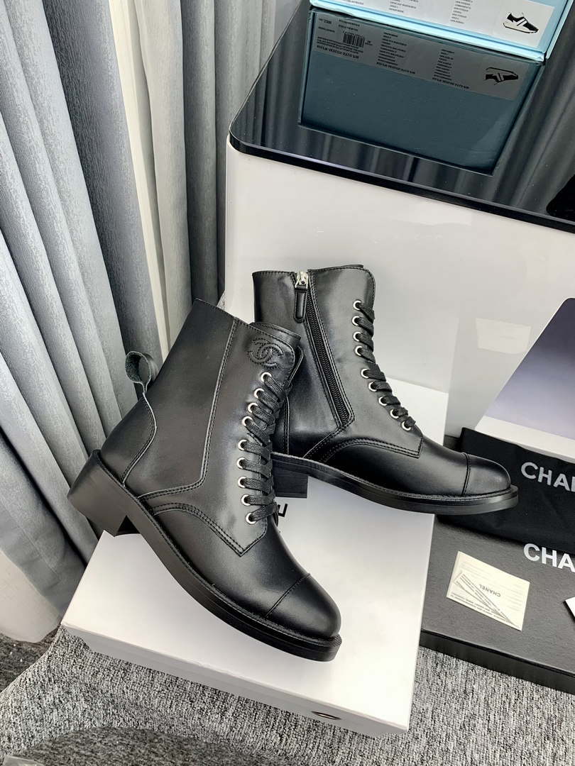 Chanel Women's Shoes G39162 Y55902 94305 Ankle Boots Lace-Ups 189743 - 35 - View 1