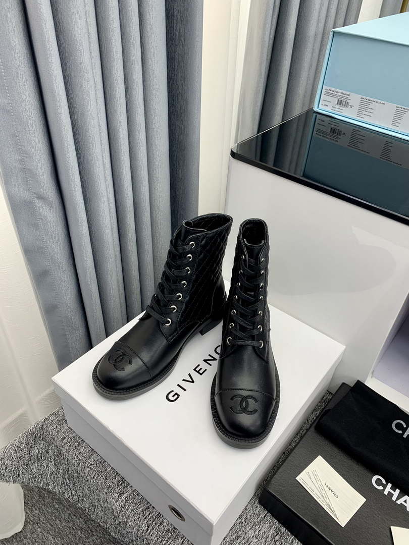 Chanel Women's Shoes G39162 Y55902 94305 Ankle Boots Lace-Ups 189744