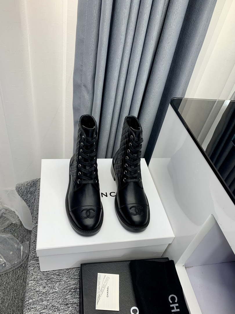 Chanel Women's Shoes G39162 Y55902 94305 Ankle Boots Lace-Ups 189744