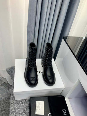 Chanel Women's Shoes G39162 Y55902 94305 Ankle Boots Lace-Ups 189744 - 35 - View 1