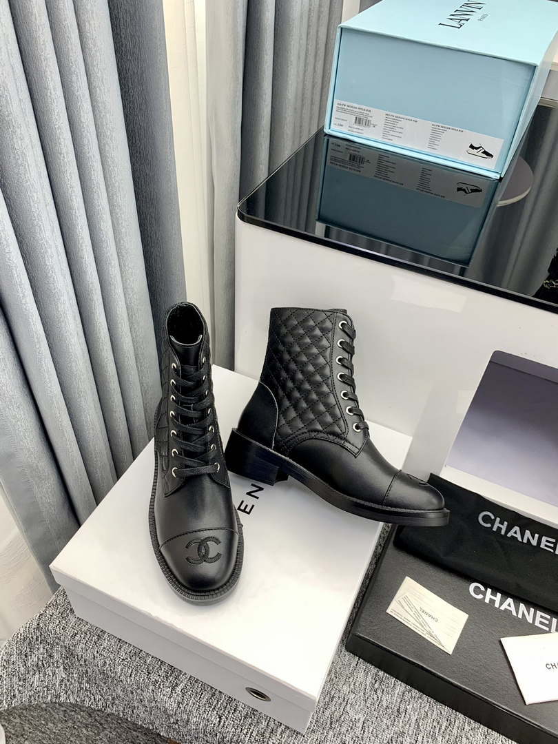 Chanel Women's Shoes G39162 Y55902 94305 Ankle Boots Lace-Ups 189744 - 35 - View 7