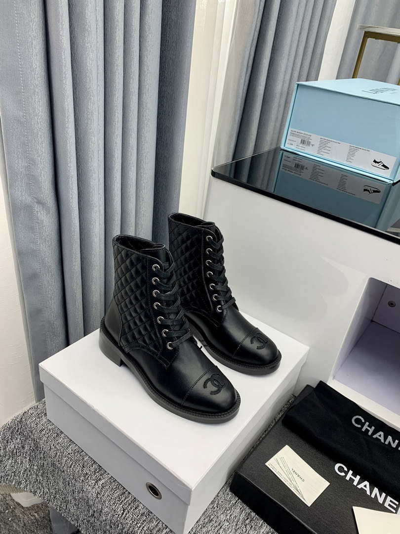 Chanel Women's Shoes G39162 Y55902 94305 Ankle Boots Lace-Ups 189744