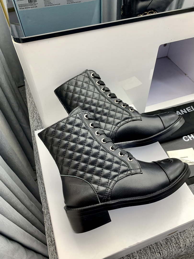 Chanel Women's Shoes G39162 Y55902 94305 Ankle Boots Lace-Ups 189744