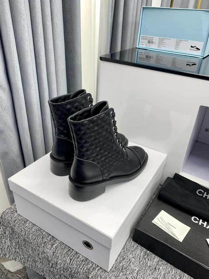 Chanel Women's Shoes G39162 Y55902 94305 Ankle Boots Lace-Ups 189744