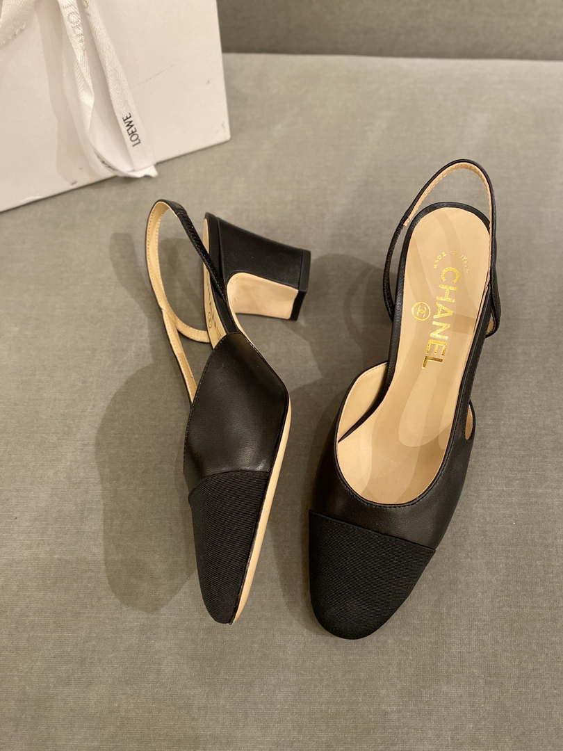 Chanel Women's Slingbacks Goatskin Grosgrain Sandals Shoes C91001