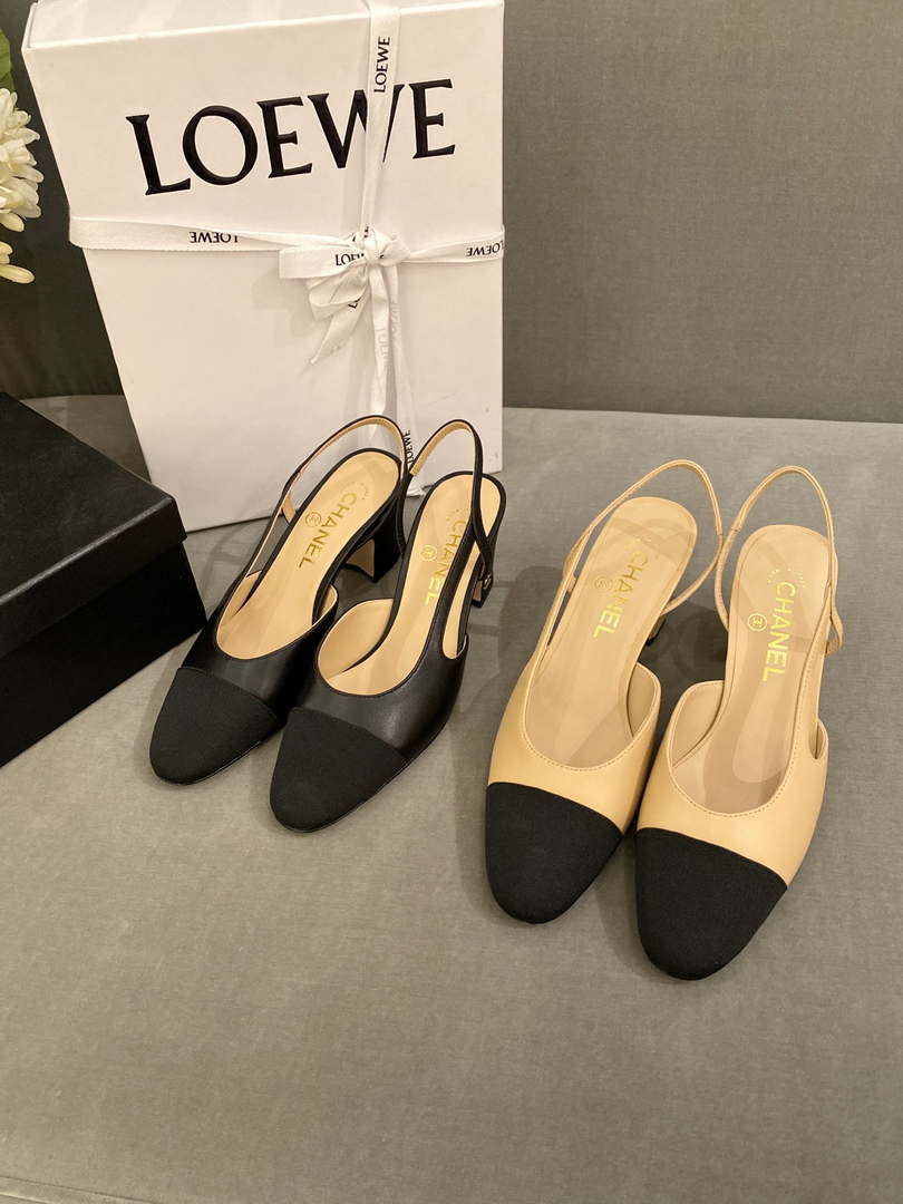 Chanel Women's Slingbacks Goatskin Grosgrain Sandals Shoes C91001