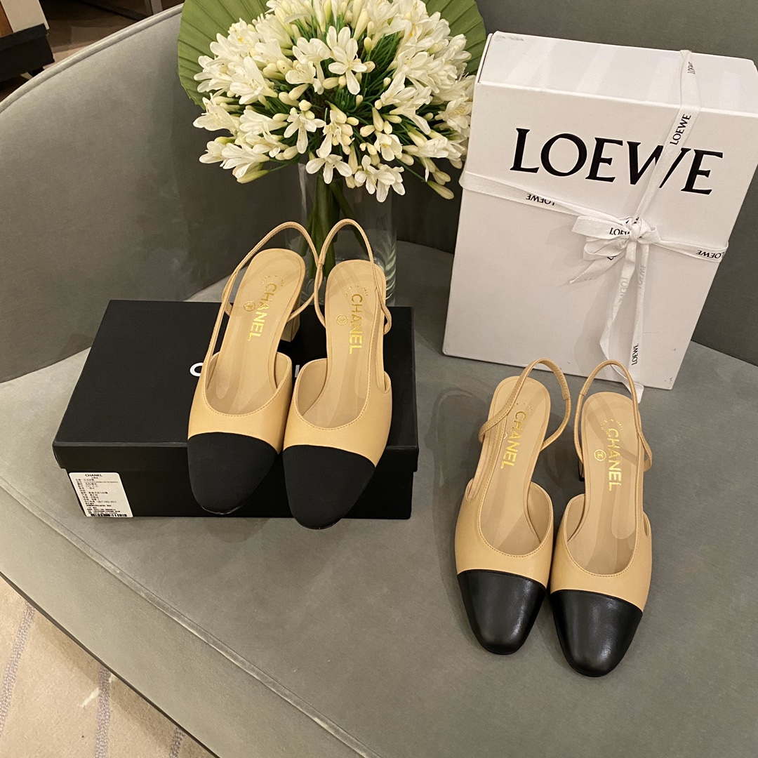 Chanel Women's Slingbacks Goatskin Grosgrain Sandals Shoes C91002