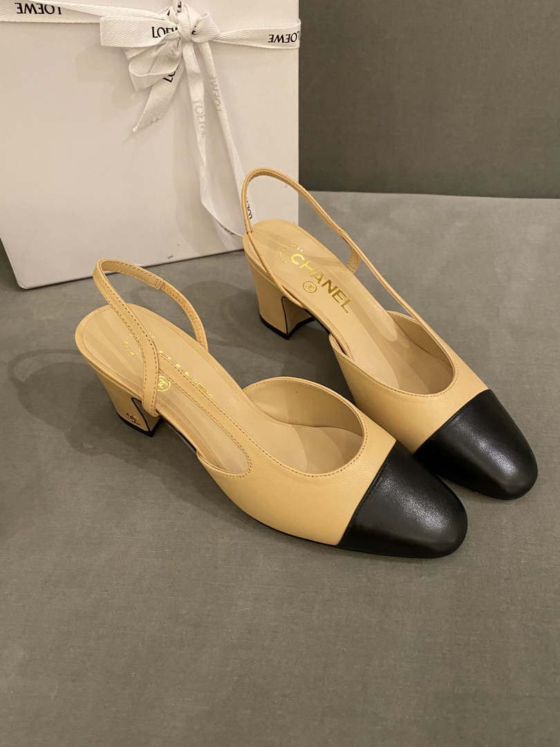 Chanel Women's Slingbacks Goatskin Grosgrain Sandals Shoes C91002 - Euro 35=US 4 - View 1