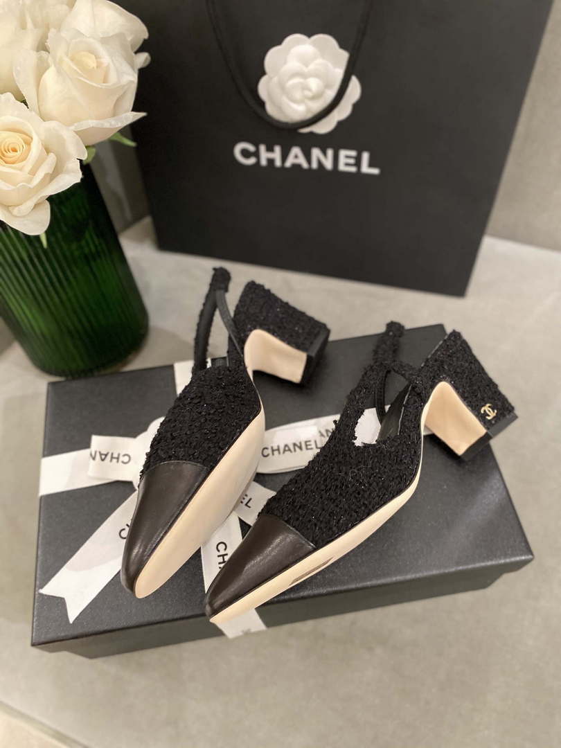 Chanel Women's G31318 Slingbacks Goatskin Grosgrain Sandals Shoes C91004