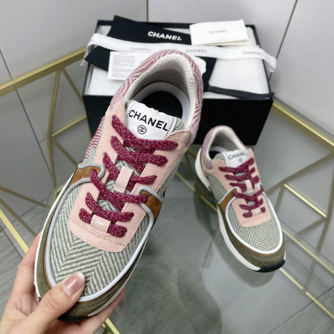 Chanel Women's Sneaker Shoes G38755 Pink and Green