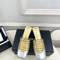 Chanel Women's Woven Openwork Square-toe Mules 6cm C93350 - Euro 35=US 4 - View 1