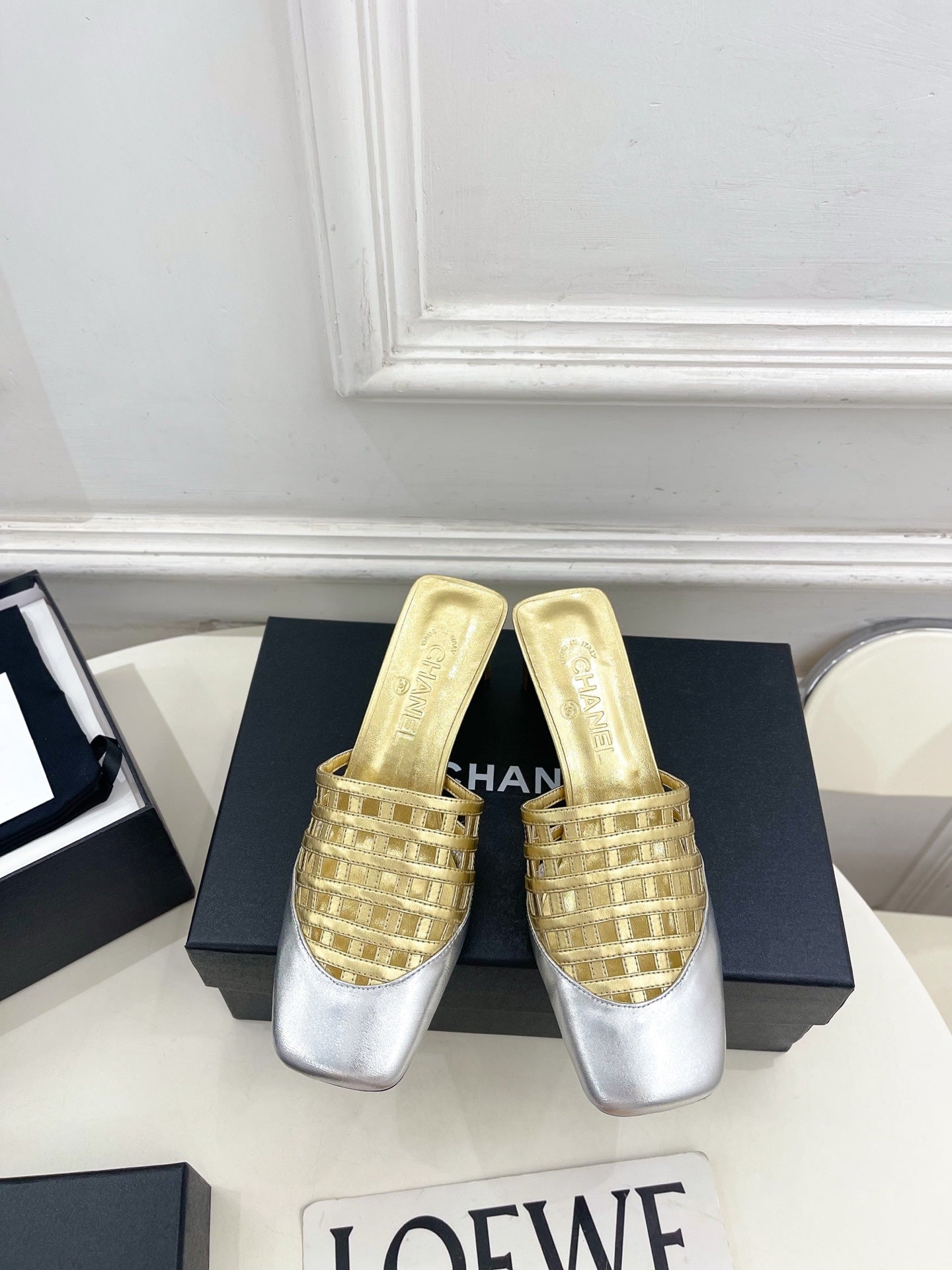Chanel Women's Woven Openwork Square-toe Mules 6cm C93350 - Euro 35=US 4 - View 1