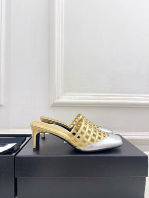 Chanel Women's Woven Openwork Square-toe Mules 6cm C93350 - Euro 35=US 4 - View 2