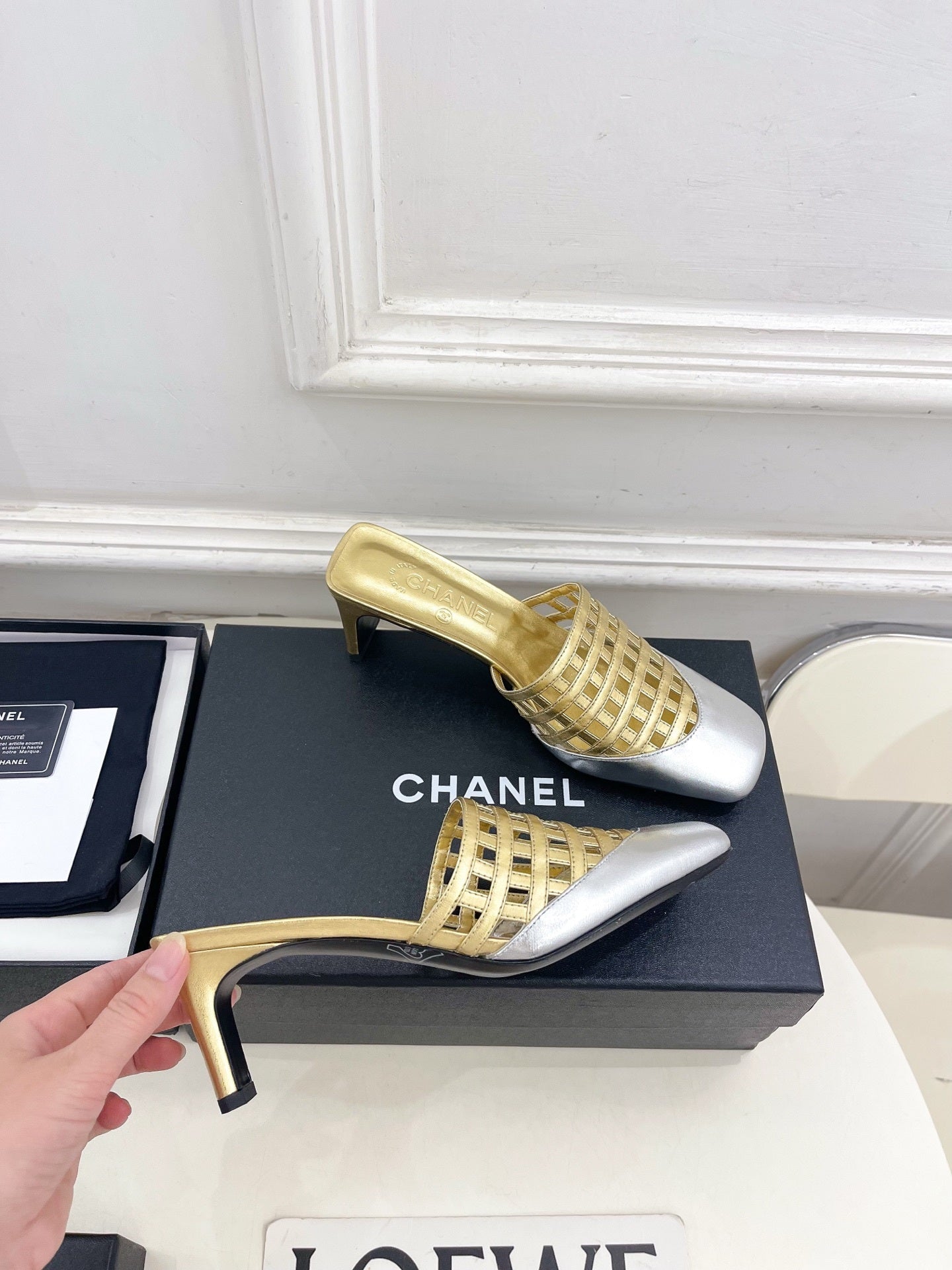 Chanel Women's Woven Openwork Square-toe Mules 6cm C93350 - Euro 35=US 4 - View 4