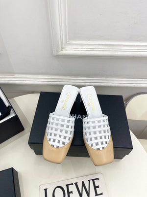 Chanel Women's Woven Openwork Square-toe Mules 6cm C93351 - Euro 35=US 4 - View 1