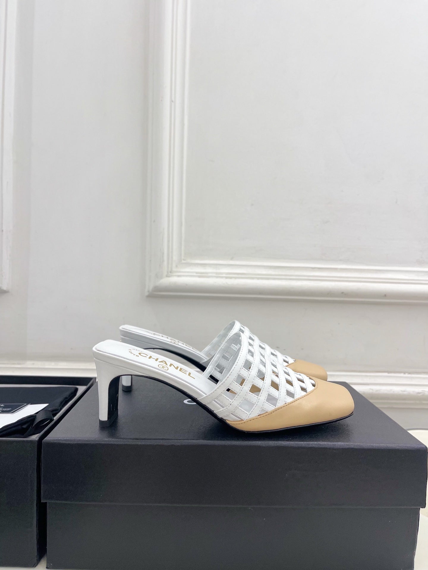 Chanel Women's Woven Openwork Square-toe Mules 6cm C93351 - Euro 35=US 4 - View 2