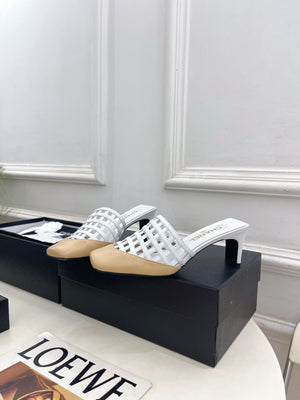 Chanel Women's Woven Openwork Square-toe Mules 6cm C93351 - Euro 35=US 4 - View 3