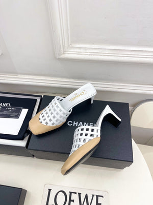 Chanel Women's Woven Openwork Square-toe Mules 6cm C93351 - Euro 35=US 4 - View 5