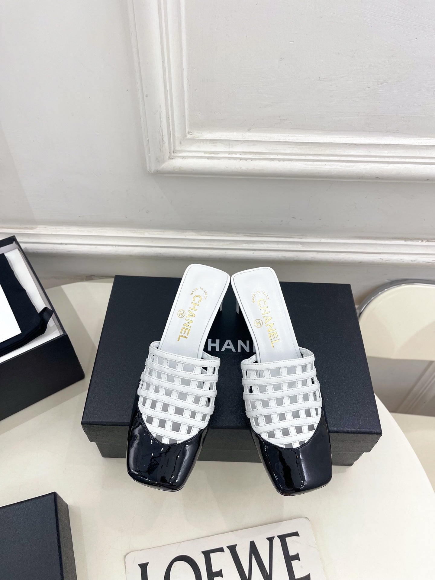 Chanel Women's Woven Openwork Square-toe Mules 6cm C93352 - Euro 35=US 4 - View 1