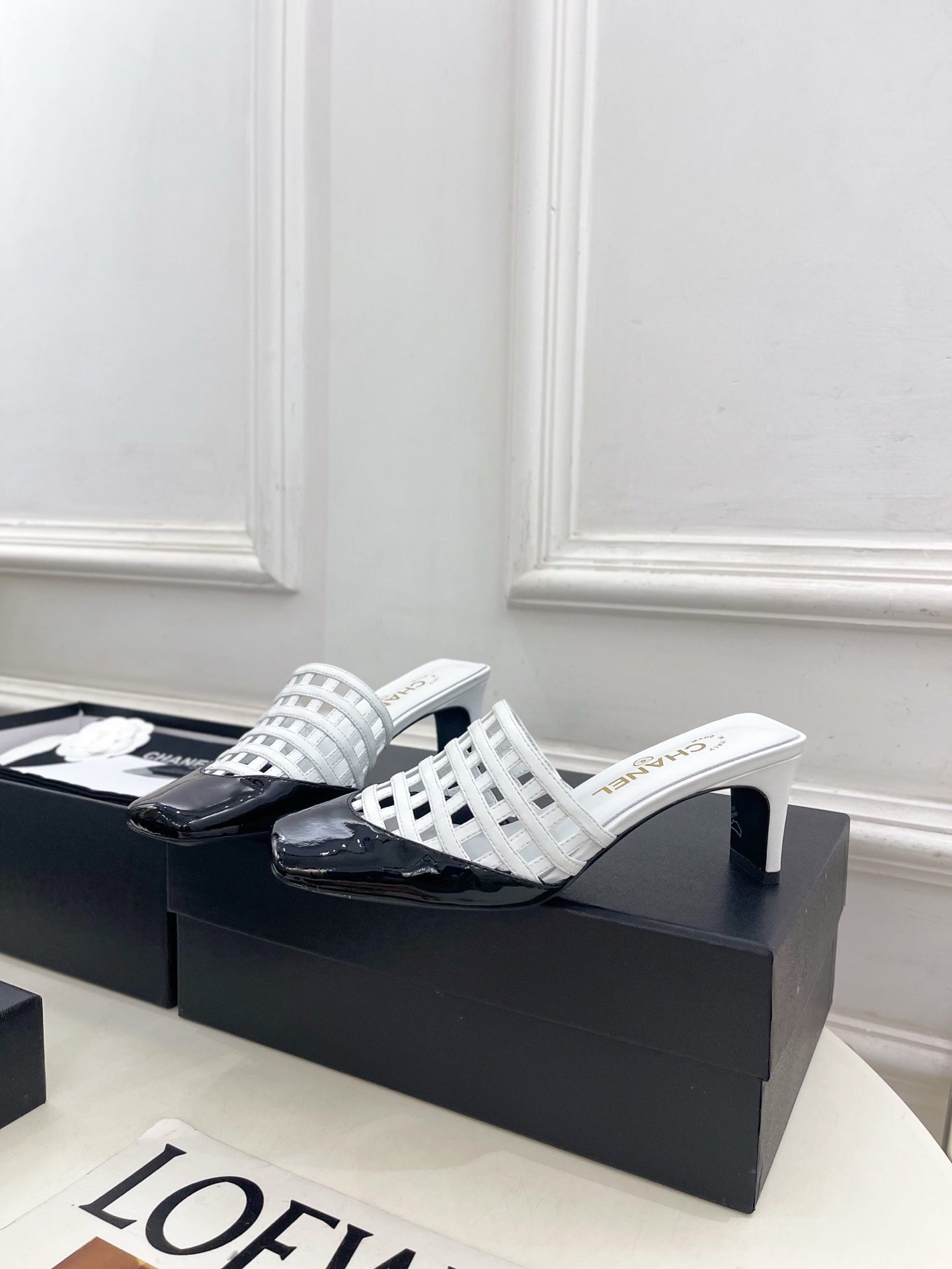 Chanel Women's Woven Openwork Square-toe Mules 6cm C93352 - Euro 35=US 4 - View 3
