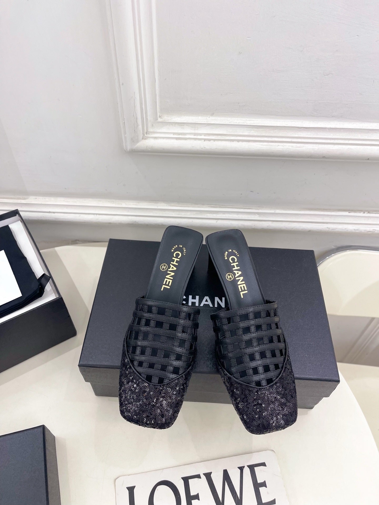 Chanel Women's Woven Openwork Square-toe Mules 6cm C93353 - Euro 35=US 4 - View 1