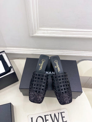 Chanel Women's Woven Openwork Square-toe Mules 6cm C93353 - Euro 35=US 4 - View 1