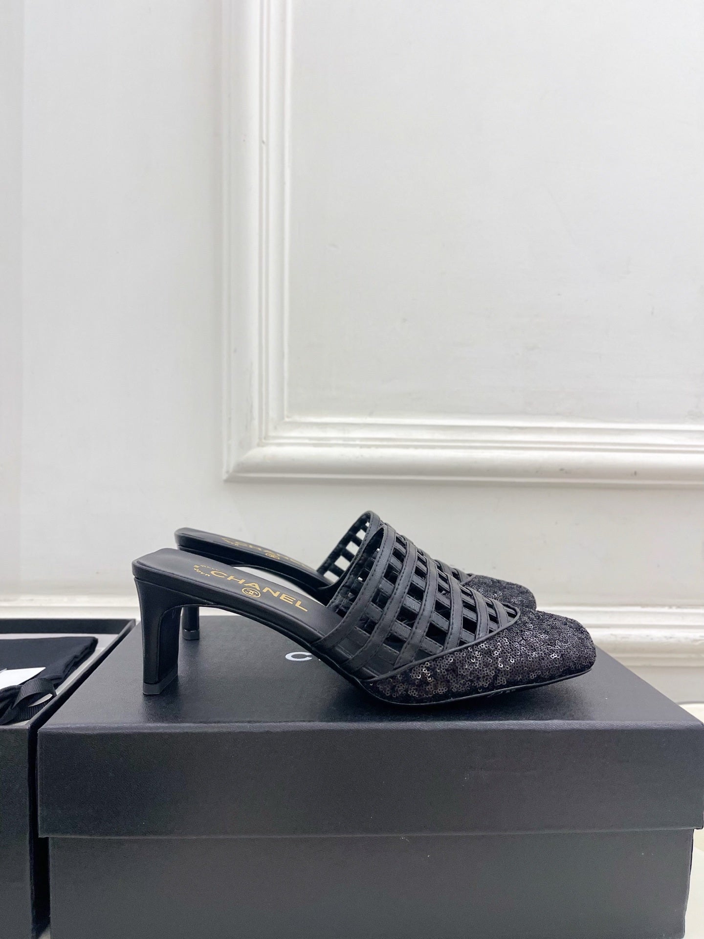 Chanel Women's Woven Openwork Square-toe Mules 6cm C93353 - Euro 35=US 4 - View 2
