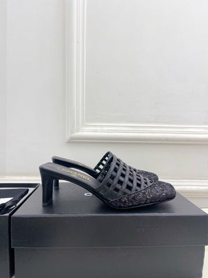Chanel Women's Woven Openwork Square-toe Mules 6cm C93353 - Euro 35=US 4 - View 2