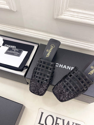 Chanel Women's Woven Openwork Square-toe Mules 6cm C93353 - Euro 35=US 4 - View 6