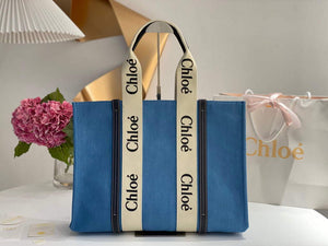 Chloe 382E6690U Large Woody Tote Bag Blue - Default Title - View 1