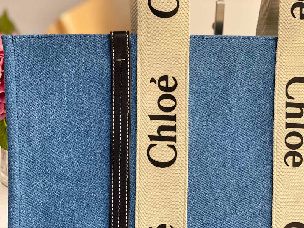 Chloe 382E6690U Large Woody Tote Bag Blue